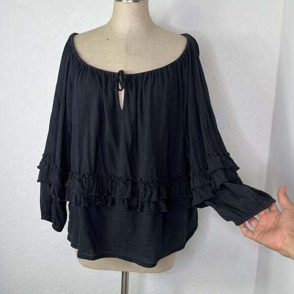 Denim & Supply Ralph Lauren Boho Black Blouse Off Shoulder Size XS,Hippie, Gypsy - Picture 1 of 8